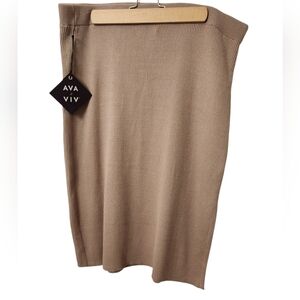 Ava & Viv XXL Tan Sweater Pencil Ribbed Midi Skirt w Slit